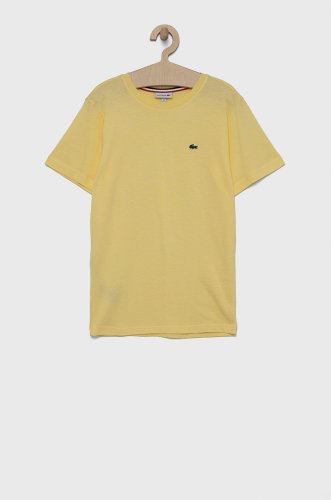 Lacoste tricou de bumbac pentru copii culoarea galben, neted