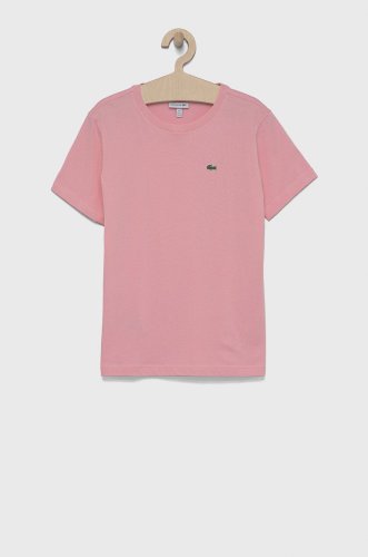 Lacoste tricou de bumbac pentru copii culoarea roz, neted