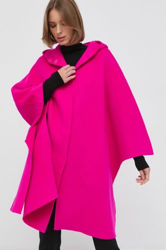 Liviana conti poncho de lana culoarea roz, de tranzitie, oversize