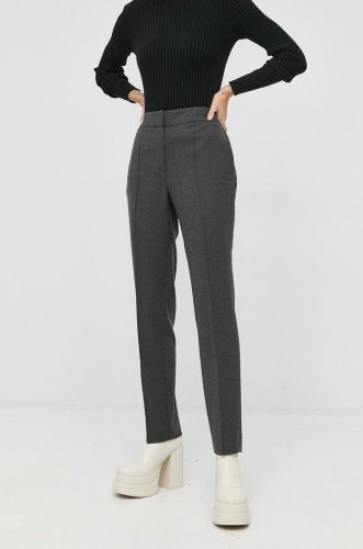 Luisa spagnoli pantaloni de lana ofis femei, culoarea gri, drept, high waist