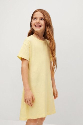 Mango kids rochie fete river culoarea galben, mini, model drept