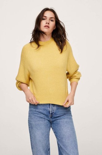 Mango pulover humma femei, culoarea galben, light