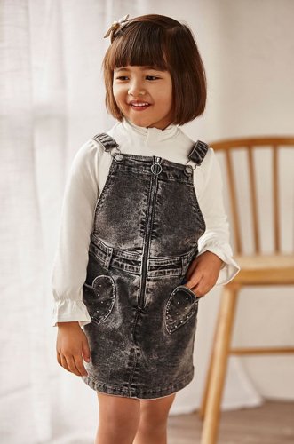 Mayoral rochie din denim pentru copii culoarea gri, mini, model drept