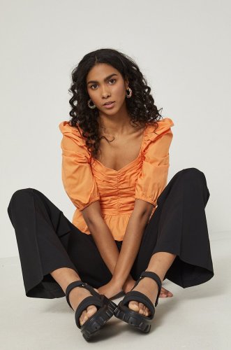 Medicine bluza din bumbac femei, culoarea portocaliu, neted