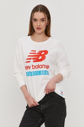 New balance bluză femei, culoarea alb, cu imprimeu