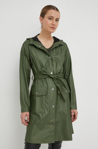 Rains geaca de ploaie 18130 curve jacket femei, culoarea verde, de tranzitie