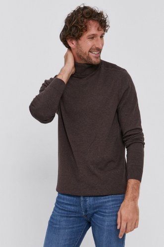 Selected pulover bărbați, culoarea maro, light, cu guler