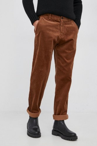 Sisley pantaloni de catifea cord bărbați, culoarea maro, model drept