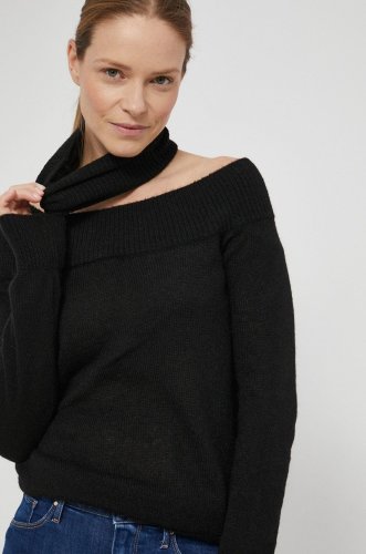 Sisley pulover din amestec de lână femei, culoarea negru, light