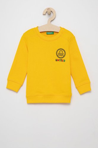 United colors of benetton hanorac de bumbac pentru copii culoarea galben, cu imprimeu