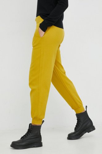 United colors of benetton pantaloni de bumbac femei, culoarea galben, high waist