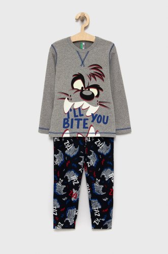 United colors of benetton pijamale de bumbac pentru copii culoarea gri, cu imprimeu