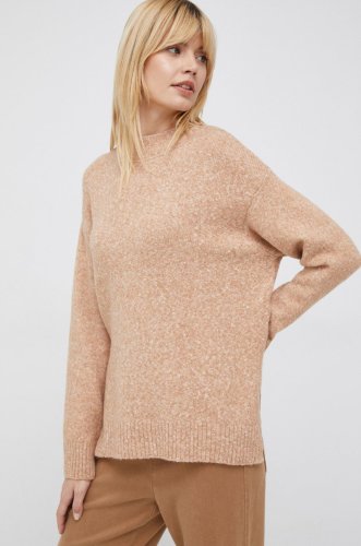 United colors of benetton pulover din amestec de lana femei, culoarea bej, cu turtleneck