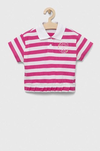 United colors of benetton tricouri polo din bumbac pentru copii culoarea roz, cu guler