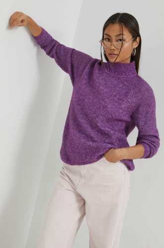 Vila pulover din amestec de lana femei, culoarea violet, light, cu turtleneck