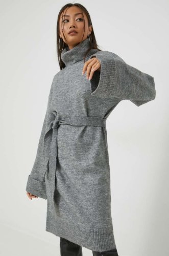 Vila rochie din amestec de lana culoarea gri, mini, oversize
