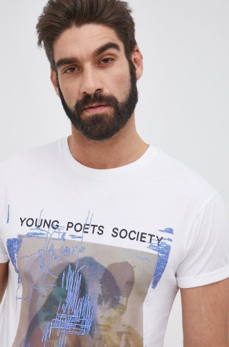 Young poets society tricou din bumbac blurry vision zander culoarea alb, cu imprimeu