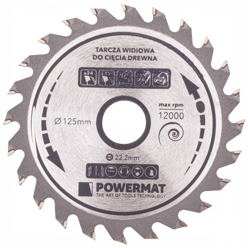 Disc circular pentru lemn tdd 125x22.2mm cu 24 dinti, powermat
