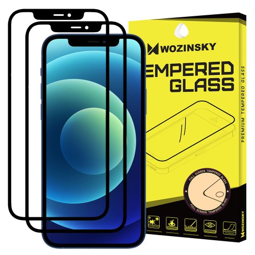 Folie sticla wozinsky, 2 x tempered glass 9h, full glue, iphone 12/12 pro, negru