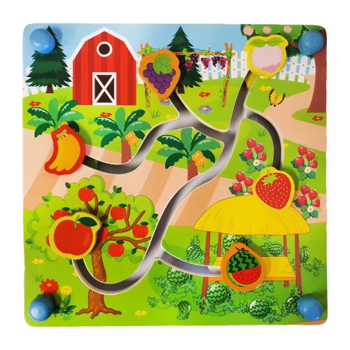 Puzzle labirint din lemn cu doua fete, fructe si trafic urban in format 3d, 6 piese, wd9576b rco