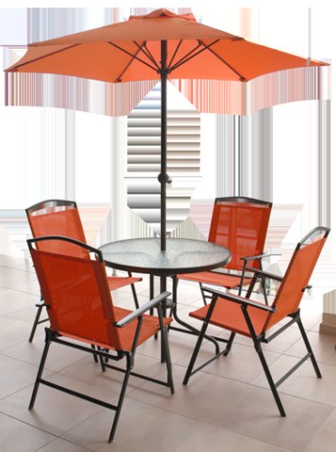 Raki set mobilier terasa, gradina masa rotunda d80cm, umbrela d180cm portocalie si 4 scaune
