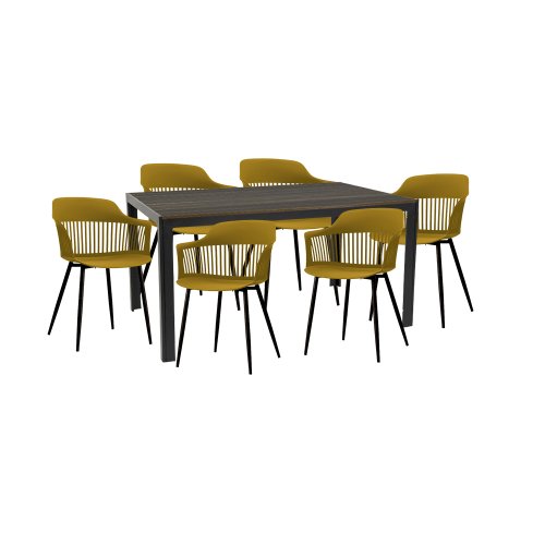 Raki videira set pentru curte/gradina/terasa masa maro 156x78x74cm cu 6 scaune florida 53х59х81,5cm culoare galben/negru