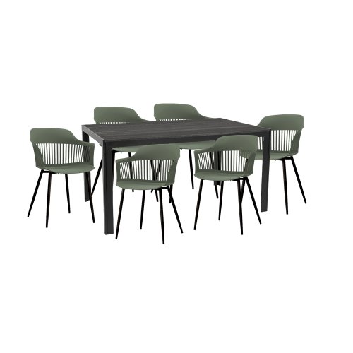 Raki videira set pentru curte/gradina/terasa masa neagra 156x78x74cm cu 6 scaune florida 53х59х81,5cm culoare verde/negru
