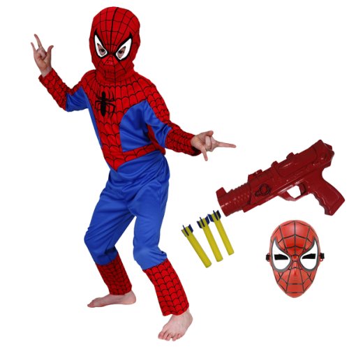 Set costum spiderman si pistol pentru baieti 100-110 cm 3-5 ani