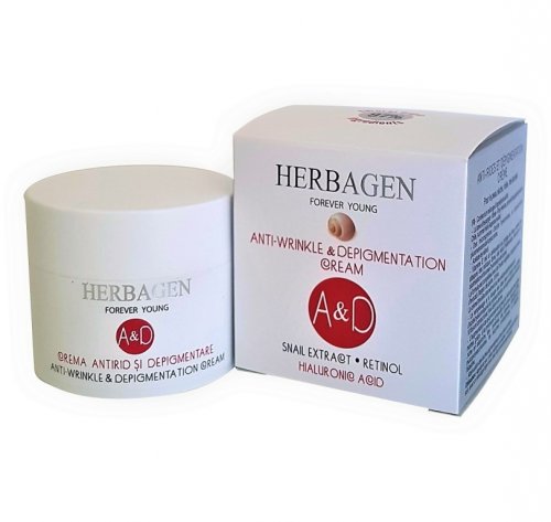 Crema antirid depigmentare extract melc acid hialuronic retinol a&d 50g - herbagen