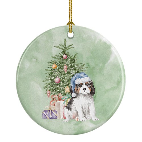 Caroline`s treasures cavalier spaniel tricolor puppy cadouri de crăciun și copac ceramice ornament multicolore 3 in