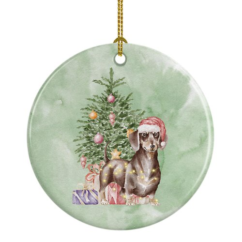 Caroline`s treasures dachshund ciocolata tan cadouri de crăciun și copac ceramice ornament multicolore 3 in