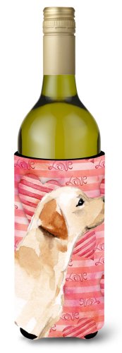 Caroline`s treasures galben labrador # 2 love sticla de vin beverge izolator hugger wine bottle