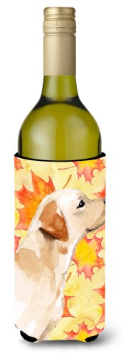 Caroline`s treasures galben labrador # 2 toamna sticla de vin beverge izolator hugger wine bottle