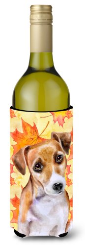 Caroline`s treasures jack russell terrier # 2 toamna sticla de vin beverge izolator hugger multicolore wine bottle