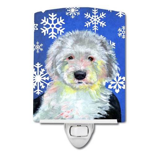 Caroline`s treasures old english sheepdog fulgi de zăpadă de iarnă de vacanță ceramice night light multicolore 6x4x3