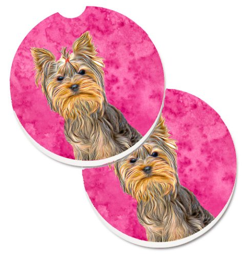 Caroline`s treasures pink yorkie / yorkshire terrier set de 2 cupa titular car coasters roz large