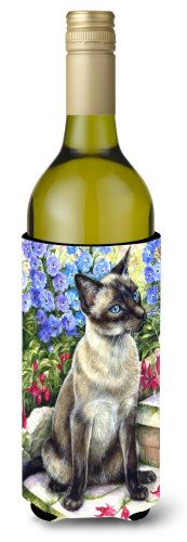 Caroline`s treasures pisica siameză în grădină sticla de vin de băuturi izolator hugger mltcl wine bottle