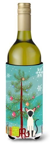 Caroline`s treasures pisica siameză merry christmas tree sticla de vin beverge izolator hugger mltcl wine bottle