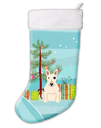 Caroline`s treasures pomul de crăciun fericit bull terrier ciorapi albi de crăciun alb large