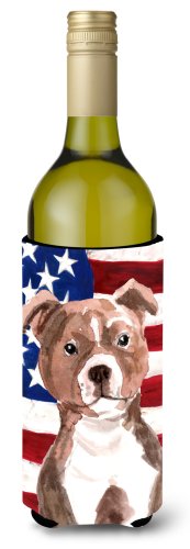 Caroline`s treasures red staffie bull terrier patriotic sticla de vin beverge izolator hugger multicolore wine bottle