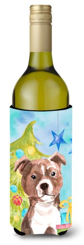 Caroline`s treasures red staffie bull terrier sticla de vin de crăciun beverge izolator hugger multicolore wine bottle