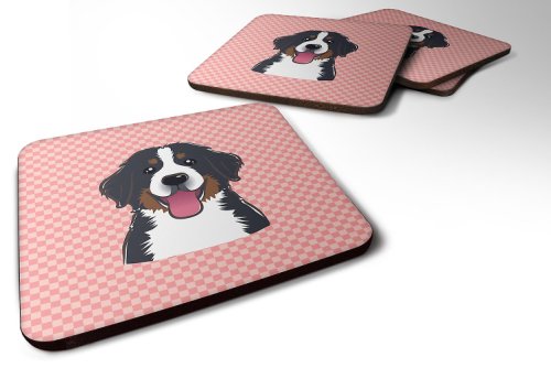 Caroline`s treasures set de 4 checkerboard pink bernese mountain dog foam coasters roz 3 1/2 x 3 1/2