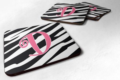 Caroline`s treasures set de 4 monograme - zebra stripe și pink foam coasters scrisoarea inițială d multi 3 1/2 x 3 1/2
