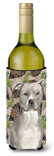 Caroline`s treasures staffordshire bull terrier conuri de pin sticla de vin beverge izolator hugger multicolore wine bottle