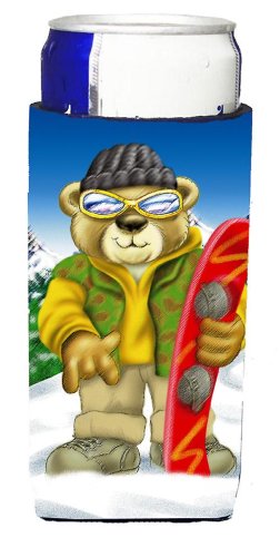 Caroline`s treasures teddy bear snowboarding michelob ultra izolatoare de băuturi pentru cutii subțiri multicolore slim can