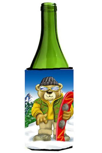Caroline`s treasures teddy bear snowboarding sticla de vin izolator de băuturi hugger multicolore wine bottle
