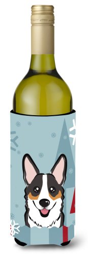 Caroline`s treasures vacanță de iarnă tricolor corgi sticla de vin insulator de băuturi hugger mltcl wine bottle