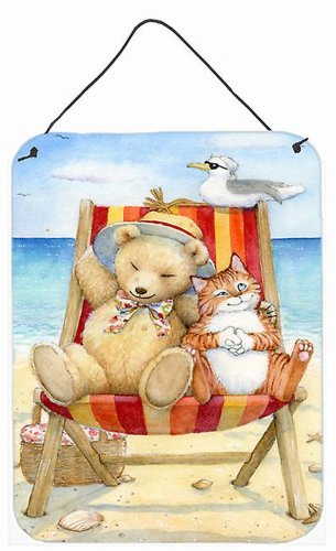 Caroline`s treasures vara teddy bear și pisica pe plaja de perete sau ușă agățat printuri mltcl 12x16