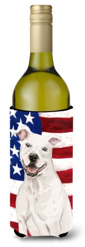 Caroline`s treasures white staffie bull terrier patriotic sticla de vin beverge izolator hugger alb wine bottle