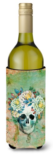 Caroline`s treasures ziua craniului mort cu flori sticla de vin beverge izolator hugger multicolore wine bottle